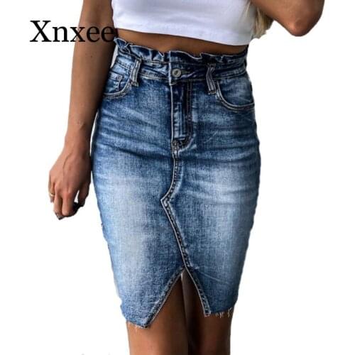 Vintage blue elegant short skirt denim jeans Sexy cowgirl skirt trend wash high waist elastic knee length sexy skirt summer