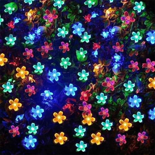 Cherry Blossom Solar Lamp Fairy String Lights Waterproof Garland Light New Year Christmas Ornaments Navidad Garden Patio Tree