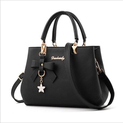 Women Bag Vintage Top-Handle Handbag Casual Bowknot Star Pendant Tote Women Messenger Shoulder Leather Bag 2020 New