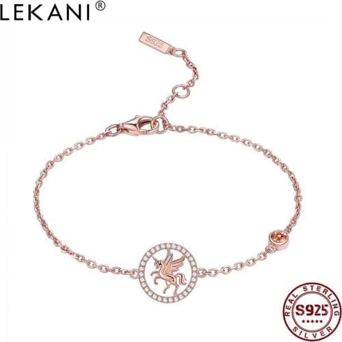LEKANI 925 Sterling Silver Bracelet For Women Rose Gold Plated Unicorn Luxury Zircon Adjustable Bracelets Birthday Fine Jewelry
