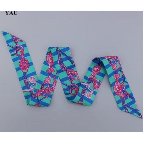 Brand 95cm*5cm Striped Chain Printed Bag Strap Small Scarf Women Twill Silk Scarf Headband Long Scarves Bag Accessories Ribbon