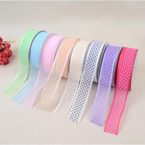 2.5cm*20Yard Polka dot Organza Ultrasonic embossed ribbon for Garment Accessories gift packaging Decoration 8#colors