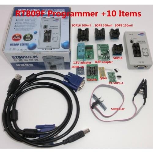 Free shipping 100% origanil Newest RT809F LCD ISP programmer+ 10 adapters +sop8 IC test clip + 1.8VAdapter+TSSOP8/SSOP8 Adapter