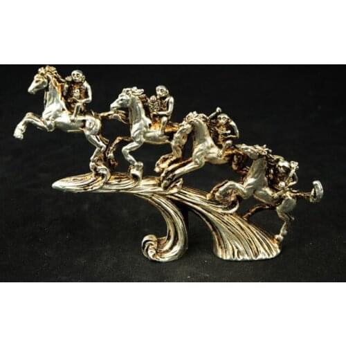 Collectible Decorated Old MIAO Silver Carved monkeys horse Bring RU YI/MONEY