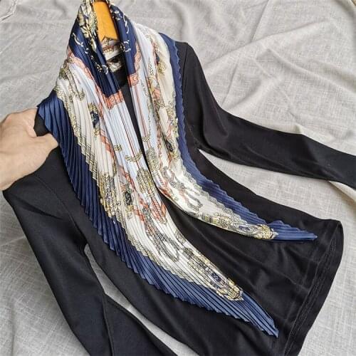 HOT SELLING Miyake pleated resemble Silk diamond print Retro scarf IN STOCK