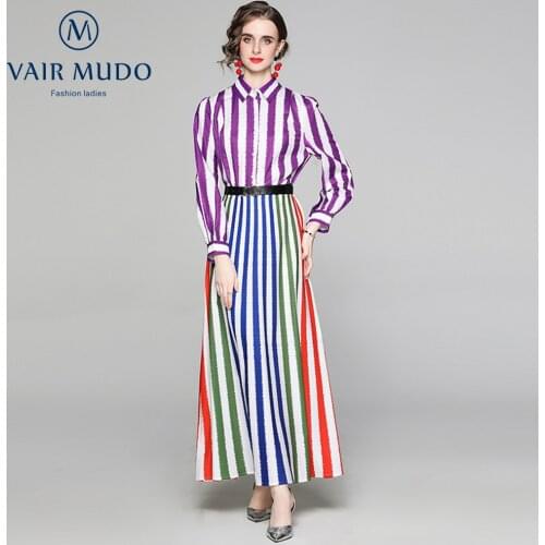 VAIR MUDO Fashion Dress Women All-Match Waist Slim Positioning Printing Office Lady Spring Autumn Female Polo Lace Sexy Y-5