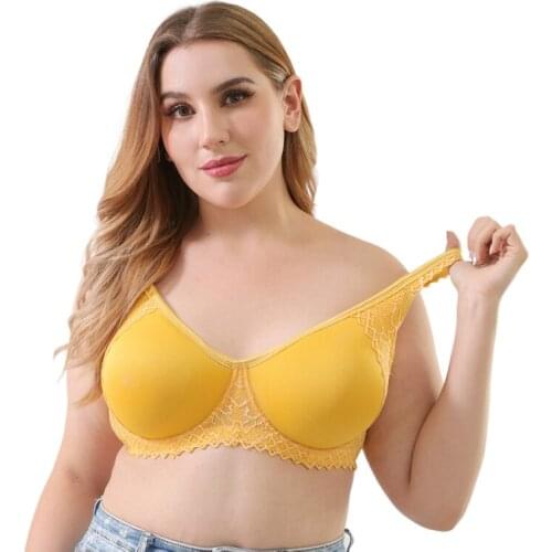Plus Size Bra Womens Full Coverage Non Padded Embroidery Floral Lace Bra Underwired Minimizer Bra Big Cup B C D DD DDD Plus