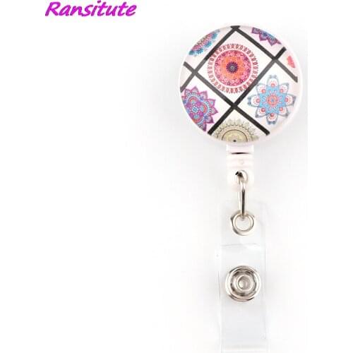 R2097 1pcs High Quality Fashion Yoga Mandala Flower Retractable Badge Reel Clip Student Friends Exquisite IC Card Badge Holder