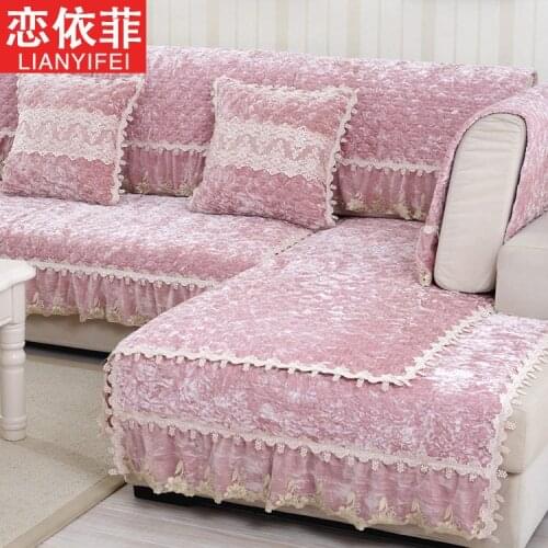 High Quality Luxury Flannel Thicken combination sofa cushion sofa cover Winter Slip-Proof Plush Sofa Towel Pillow Case