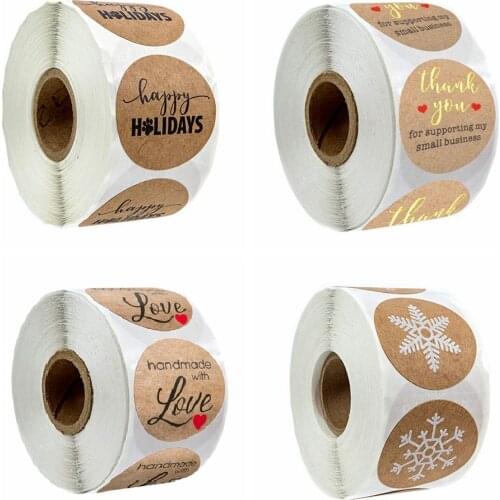 1Inch Natural Kraft Paper Thank You Stickers seal labes Print gift Packaging stationery sticker 50 Labels Per Roll