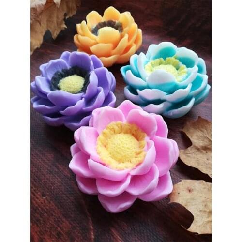 3D Magnolia Flower Soap Mould Flower Candle Molds Chocolate Fondant Cake Mould Silicone Bouquet Flower Mold HC0022