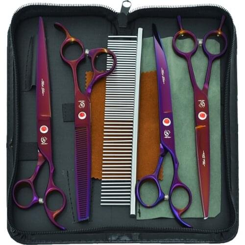 8.0" Big Pets Grooming Scissors Japan 440C Professional Dogs Shears Hair Cutting Thinning Scissors Curved Tesoura Forceps B0046A