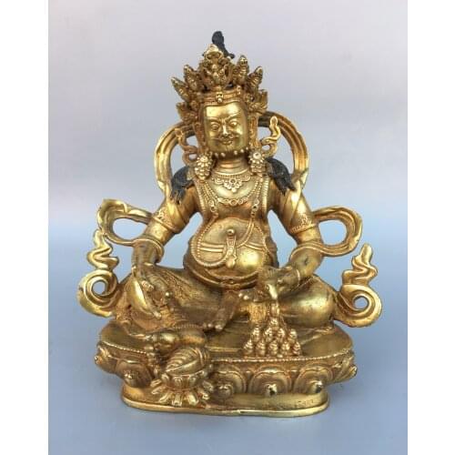 8" Tibet Buddhism Old Bronze Gilt Huang Caishen Yellow God of Wealth Buddha Statue Zang La Sebo The head of the gods of wealth
