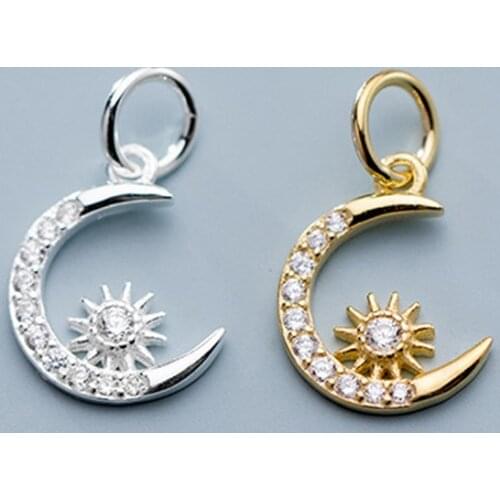 925 Sterling Silver Paved AAA Zircon Moon Charms 12mm Bracelets Necklace S925 Silver Pendants DIY Jewelry Accessories Supplier