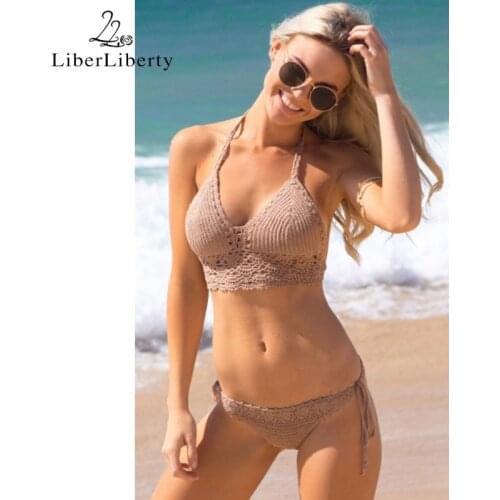 Crochet Bikini 2 Piece Swimsuits Mesh Swimwear Strappy Halter Brazilian Bikini Set Sexy Bathing Suit Women Swim Wear Swimsuit