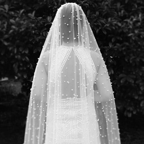 Long 3M Pearls Wedding Veil One Layer Ivory Bridal Veil with Pearl New Bride Veil with Comb Wedding Accessories