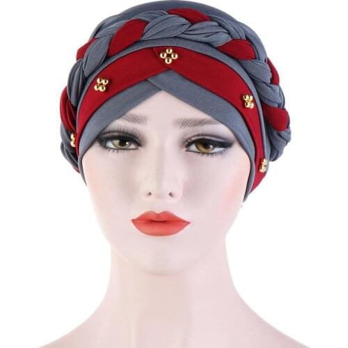 Women Twisted Braid Turban Hat Hijab Cap Beading Hair Loss Head Cover Headwear Headdress Hair Styling Accessory Muslim scarf