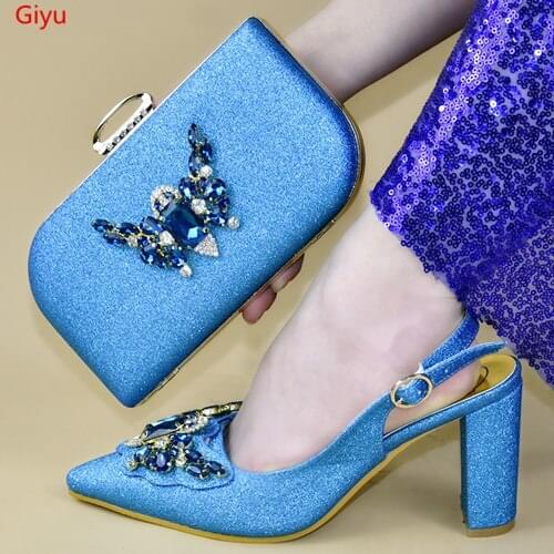Doershow New Arrival African party teal Shoes and Bag Set Italian Shoes with Matching Bags Nigerian Women party! HVZ1-14