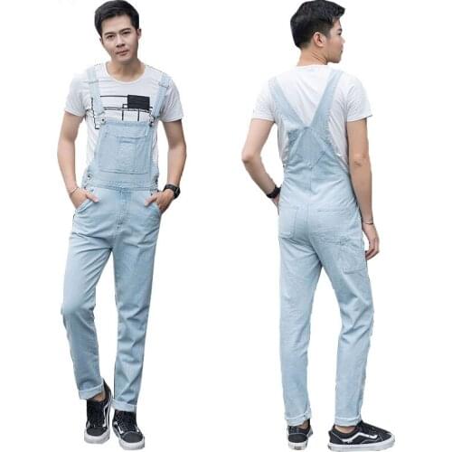 2020 Spring New Light Blue White Mens Denim Jumper Pants Mens Slim Straight Slings Oversized Denim Workwear Size S-5XL