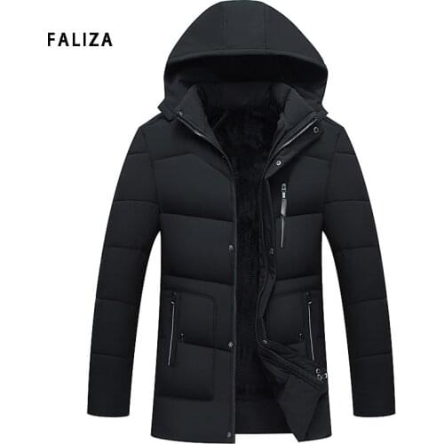 FALIZA 2020 New Winter Jacket Windproof Hood Mens Coat Men Warm Fashion Down & Parkas Cotton-Padded Jackets Plus Size MY21