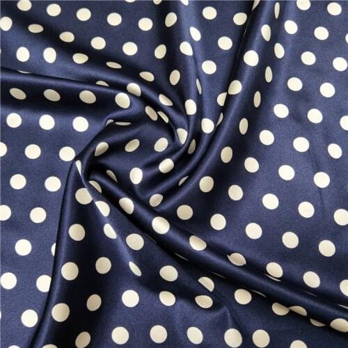 1 Meter Water Jade Wave Dots, Navy Blue Background, White Dots Stretch Silk Fabric, High-end Summer Dress Shirt Mulberry Fabric