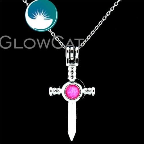 GLOWCAT K544 Sword Beads Cage Aromatherapy Oyster Pearl Cage Locket Necklace 18" Stainless Chains Fit Men Gift Jewelry