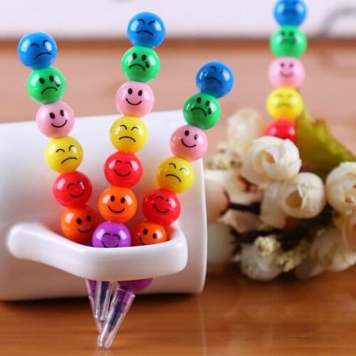 7 Colors Cartoon Face Print Pencils Lovely Round Graffiti Pen Stationery Gifts For Kids Wax Crayon Pencil