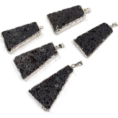 Natural Stone Black Lava Stone Pendant Plated Irregular Shape Pendant For Handmade Jewelry Making DIY Necklace Accessorie