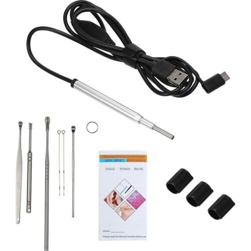 Mini Endoscope Camera 3.9MM 6 Adjustable LEDs Three-in-one Interface USB Inspection Ear Nose Visual Health Care with Ear Pick
