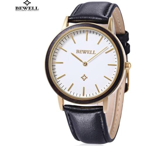 BEWELL Men Women Dress Quartz Watch Nail Shape Scale Japan Movt Leather Strap Wristwatch