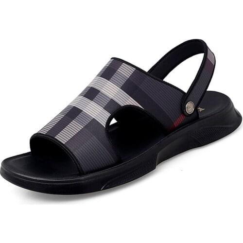 Jumpmore Outdoor Korean Sandals Men Casual Beach Shoes Plaid Slippers Size 38-44