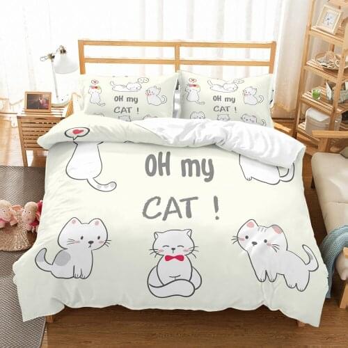 Cartoon Bedding Set Cute Cats Duvet Cover Set Full Queen Double Single Size Quilt Cover 2/3 Piece Home Textiles Kid Gift Bedding