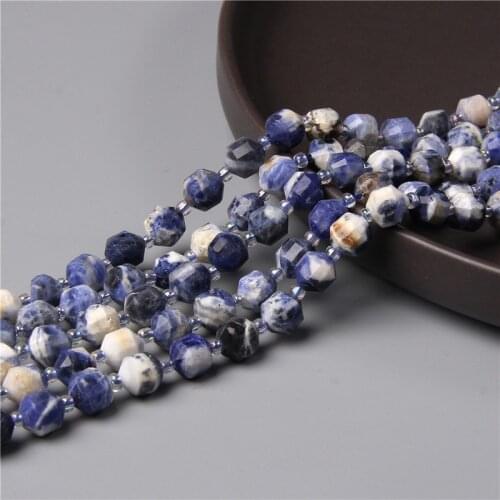 Natural Blue Gem Sodalite Stone Beads Energy Column Loose Spacer Bead Charm for Jewellry Making DIY Bracelets Accessories 7.5