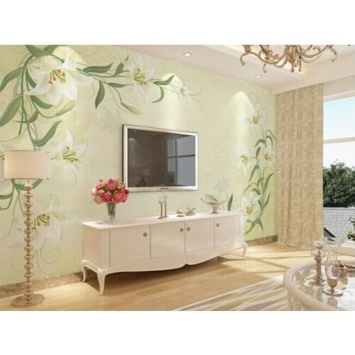 Custom 3D large mural,Modern simple green Lily,living room sofa TV wall children bedroom wall paper