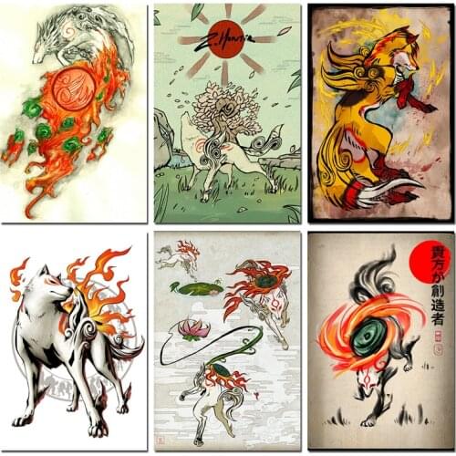 Okami Hot Game Art Prints Silk Canvas For Wall Pictures Room Decoration-001
