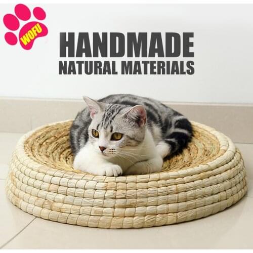 WOFUWOFU Handmade Straw Woven, Cat House, Dog Calm Bed , Seasons Universal Straw Cat Bed, Wear-Resistant Cat Sofa