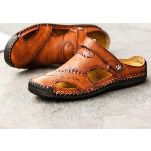 Coslony mens sandals summer designer luxury genuine leather 2021 Beach Slippers Non-Slip Soft Outdoor shoes plus size 47 48