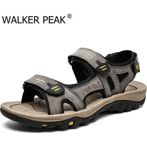 Size 38-48 Mens Sandals Comfort Genuine Leather Summer High Quality Beach Slippers Casual Footwear Outdoor Beach Shoes 2021 New