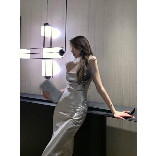 Sannian Women Dress 2021 Summer New Sexy Lacing Irregular Halter Women Satin Slim Dress Ladies Prom Banquet Party Clothes