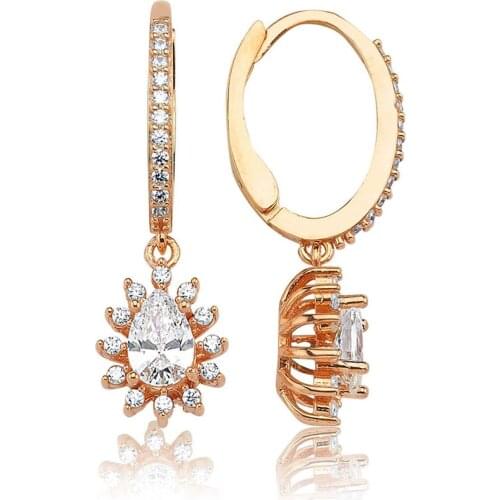 Valori Jewels Elegant Drop, 0.66 Carat, Zirconia White Pear Gemstone, Rose Gold Plated, Sterling Silver Dangle Earrings