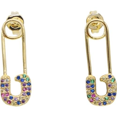Earrings Genuine gold color European Punk Hip Hop Safety Pin Stud earring