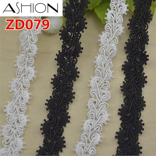 Width 25mm polyester corrugated gear lace trim ribbon braided with black and white ZD079