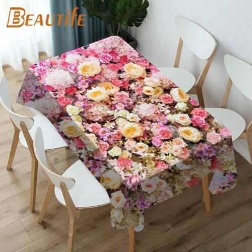 Custom Flower Peony Tablecloth Waterproof Oxford Fabric 3D Printed Table Cloth Household Dining Room Table Cover Banquet Party