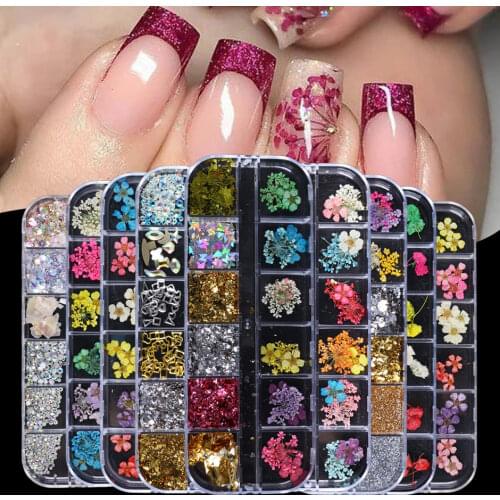 Mix Dried Flowers Nail Decorations Jewelry Natural Floral Leaf Stickers 3D Nail Art Designs Polish Manicure Accessories