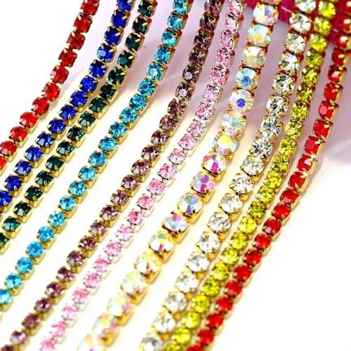 SS6 to SS18 5 yards/rolled crystal AB sewing Tools DIY Craft Supplies rhinestone ribbon golden clothes claw B4027