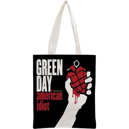 Custom Green Day Tote Bag Reusable Handbag Women Shoulder Foldable Cotton Canvas Shopping Bags