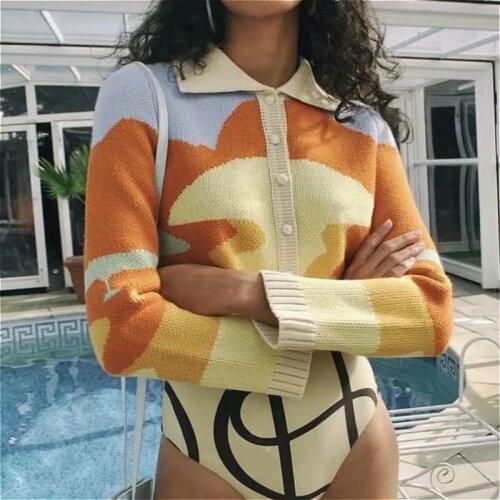 Women Cardigan Knit Sweater Crop Tops 2021 Autumn Winter Long Sleeve Lapel Single Breasted Sweaters Casual Loose Coats Female