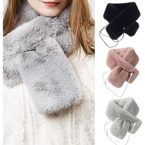 Women Thicken Plush Faux Fur Electric Heated Scarf Collar Shawl Neck Winter Warm USB Heated Shrugs Neckerchief