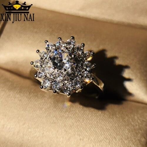 2019 New Luxury Shining White Stone Snowflake Rings for Women Wedding Fashion Silver Filled Crystal Zircon Ring Jewelry Gift