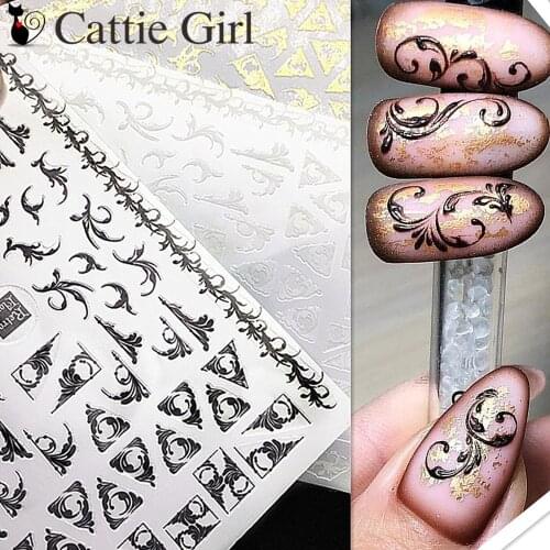 1sheet Vines 3D Nail Art Stickers Black Nail Stickers Russian Manicure White Golden Nail Decals Adhesive Sticker Tattoo Slides